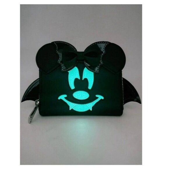 Loungefly Handbags - New Disney Halloween Loungefly Minnie Mouse Vampire Bat Wallet Black Glows Dark
